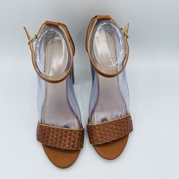 Wild Diva Shoes Womens Size 7.5 Brown Woven Braid Block Heels Sandals Ankle - Picture 5 of 12